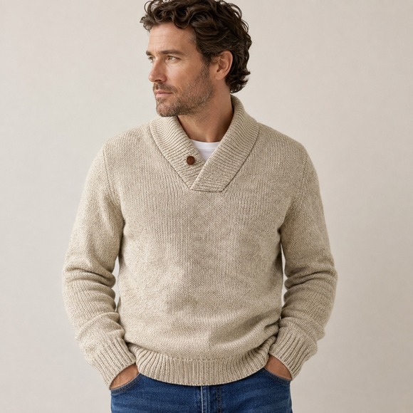 Woolrich Other - Woolrich Vintage Shawl Collar Wool Sweater Mens Oatmeal Pullover Fisherman S/M